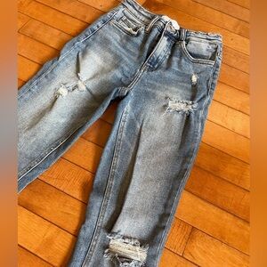 Vervet Blue size 24, inseam 27 distressed denim straight leg jeans